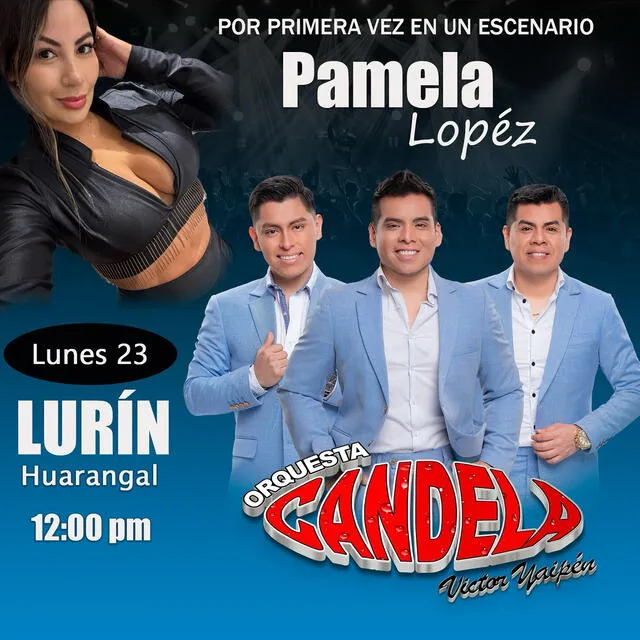  Pamela López junto a Orquesta Candela para el concierto de este Lunes 23 de diciembre. Foto: Facebook   