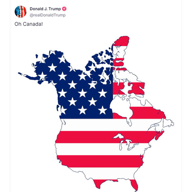 Este es el nuevo mapa de Estados Unidos de Donald Trump que incluye Canadá y Groenlandia. Foto: composición LR/Truth   