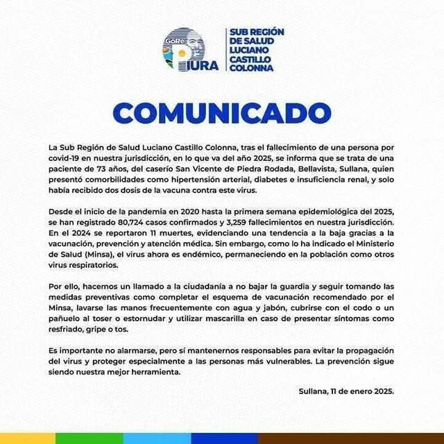 Comunicado de la Sub Región de Salud Luciano Castilla Colonna.    