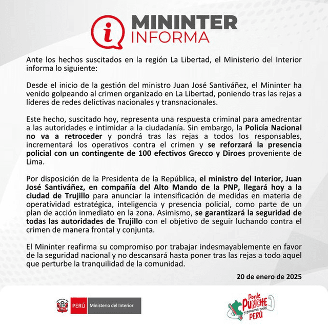  Comunicado del Ministerio del Interior.   