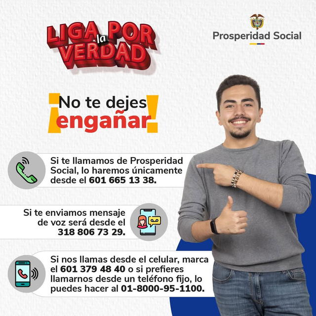 Prosperidad Social compartió los únicos números desde los que llegan mensajes oficiales de la Renta Ciudadana. Foto: DPS   