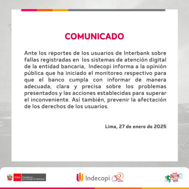  Indecopi emitió un comunicado a través de su cuenta en la red social X. Foto: Indecopi/X   