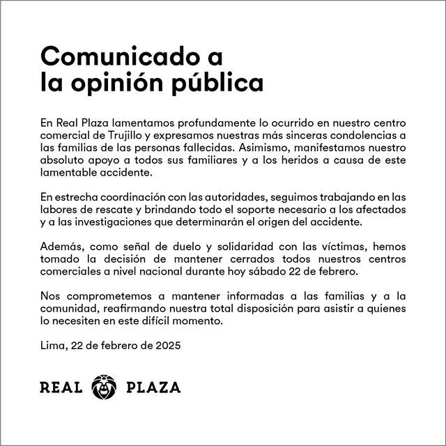 Techo colapsó en el patio de comidas del Real Plaza Trujilo. Foto: Real Plaza   