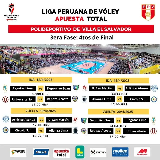  Programación de los playoffs. Foto: Liga Peruana de Vóley   