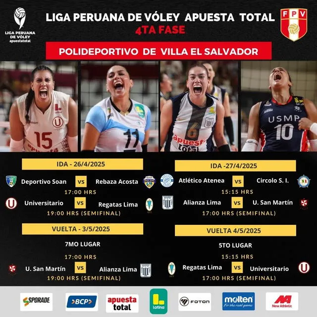 Programación oficial de las semifinales. Foto: Liga Peruana de Vóley Programación oficial de las semifinales. Foto: Liga Peruana de Vóley
