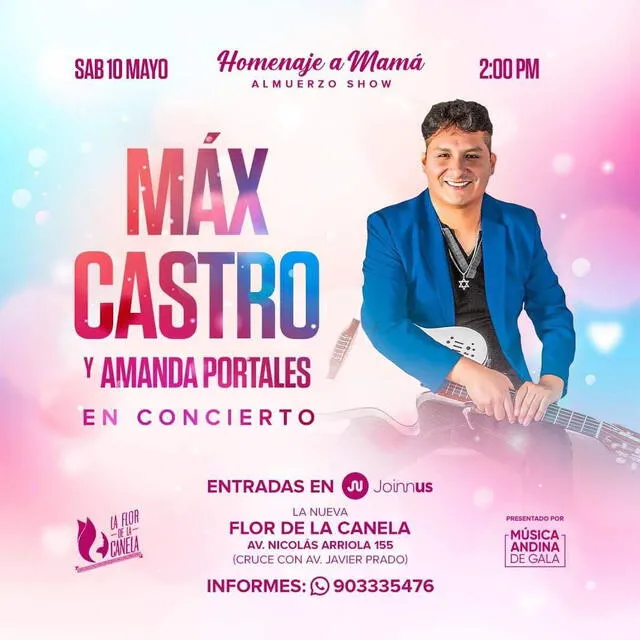 Max Castro se juntará con Amanda Portales por el Día de la Madre. Foto: difusión. Max Castro se juntará con Amanda Portales por el Día de la Madre. Foto: difusión.