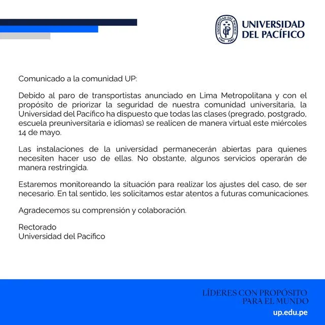 Comunicado Universidad Pacífico Comunicado Universidad Pacífico