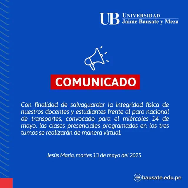 Comunicado de la Universidad Jaime Bausate y Meza Comunicado de la Universidad Jaime Bausate y Meza