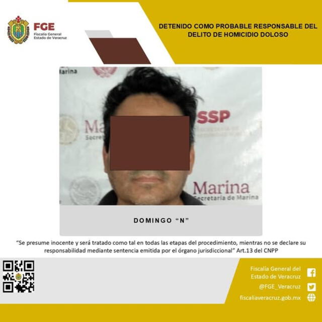 Domingo "N" es investigado por ambos homicidios. | Fiscalía General del Estado de Veracruz Domingo "N" es investigado por ambos homicidios. | Fiscalía General del Estado de Veracruz
