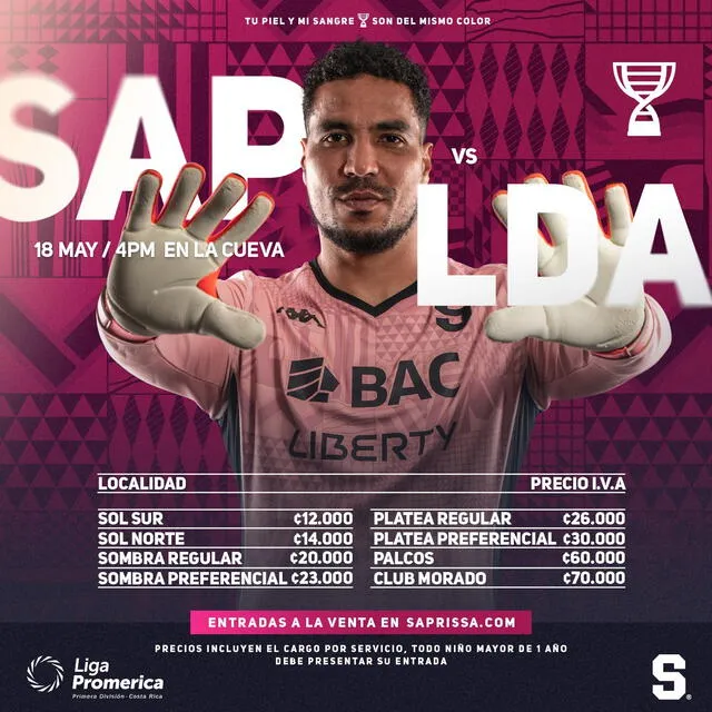 Precio de las entradas para la final ante Alajuelense. Foto: Deportivo Saprissa   