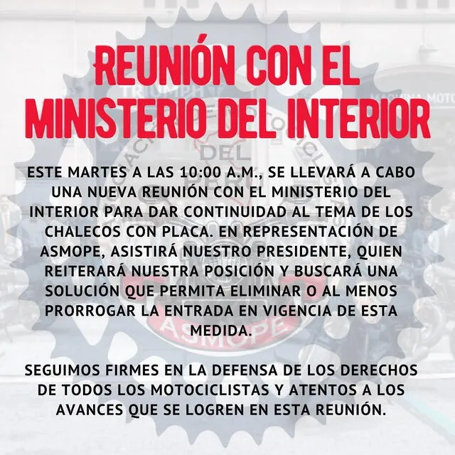 Comunicado de Asmope sobre su nueva reunión con el Ministerio del Interior. Comunicado de Asmope sobre su nueva reunión con el Ministerio del Interior.
