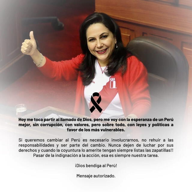 Último mensaje de Gloria Montenegro. Foto: Facebook Último mensaje de Gloria Montenegro. Foto: Facebook