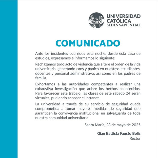 Pronunciamiento de la Universidad Católica Sedes Sapientiae. Pronunciamiento de la Universidad Católica Sedes Sapientiae.