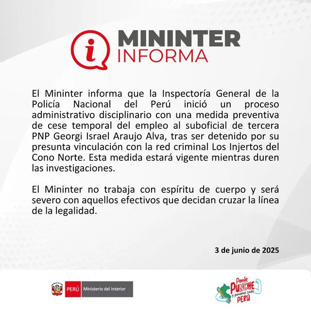 Comunicado del Mininter. Comunicado del Mininter.