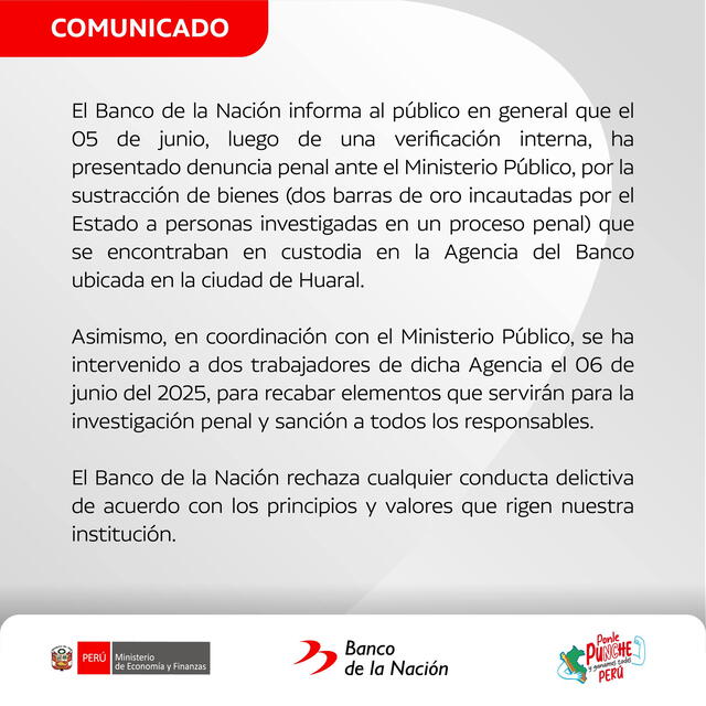 Comunicado del Banco de la Nación. Comunicado del Banco de la Nación.