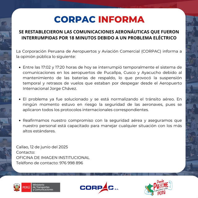 Comunicado de Corpac.   