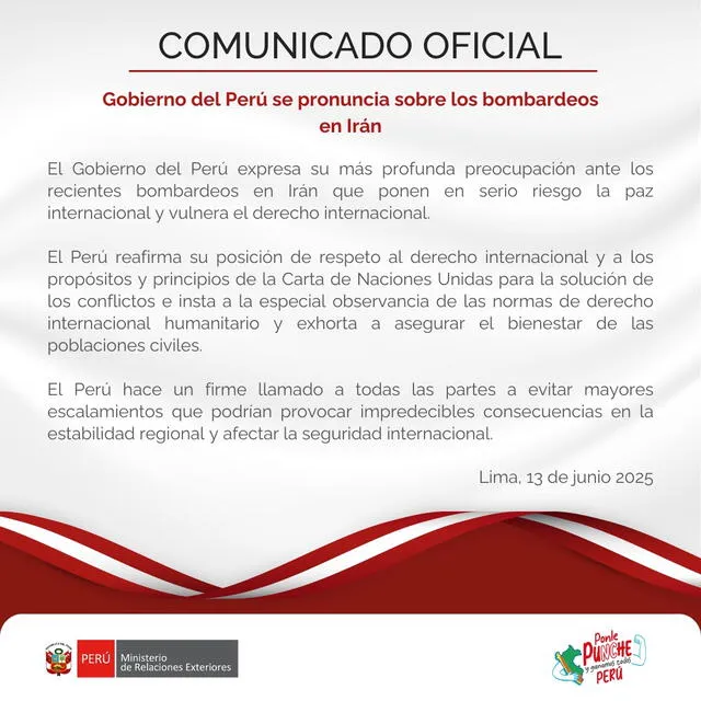 Gobierno condena ataques de Irán a Israel. Foto: RREE. Gobierno condena ataques de Irán a Israel. Foto: RREE.