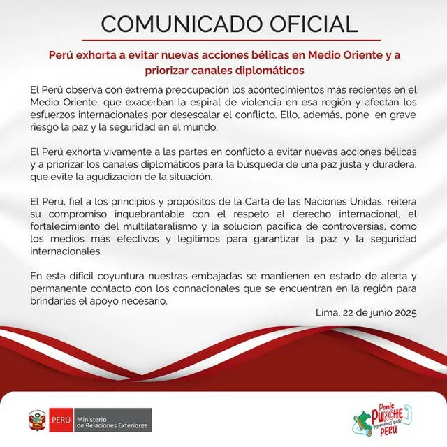 Comunicado de la Cancillería. Foto: Cancillería Comunicado de la Cancillería. Foto: Cancillería