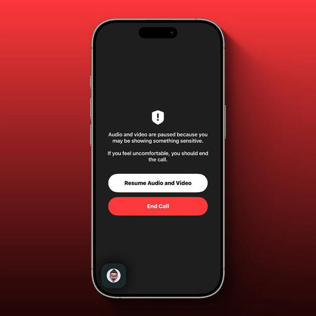 Mensaje de iOS 26 cuando detecta un desnudo durante una videollamada. Foto: 9to5Mac Mensaje de iOS 26 cuando detecta un desnudo durante una videollamada. Foto: 9to5Mac