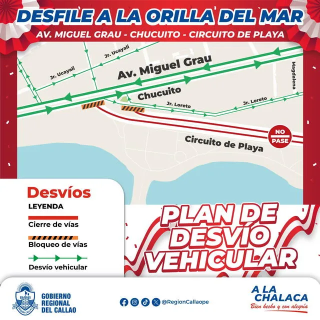 Gobierno Regional del Callao cerrará tramo de la Costa Verde por desfile escolar 2025.   