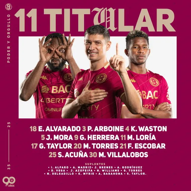 Así formarán los Morados. Foto: Deportivo Saprissa Así formarán los Morados. Foto: Deportivo Saprissa