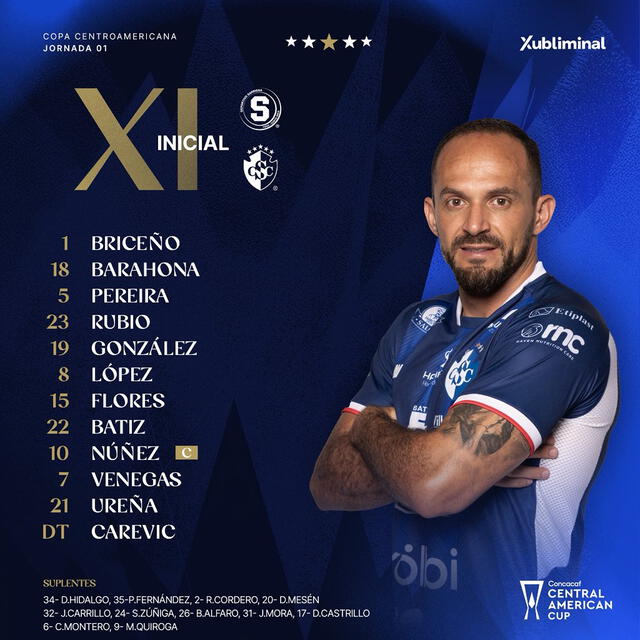 Este es el equipo titular por el que apuesta el DT Andrés Carevic Foto: C.S. Cartaginés Este es el equipo titular por el que apuesta el DT Andrés Carevic Foto: C.S. Cartaginés
