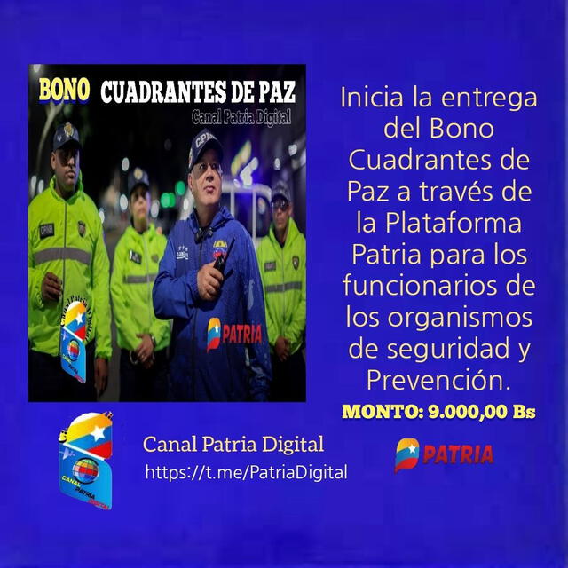 Anuncio del Bono Cuadrantes de Paz de julio 2025. Foto: Canal Patria Digital Anuncio del Bono Cuadrantes de Paz de julio 2025. Foto: Canal Patria Digital