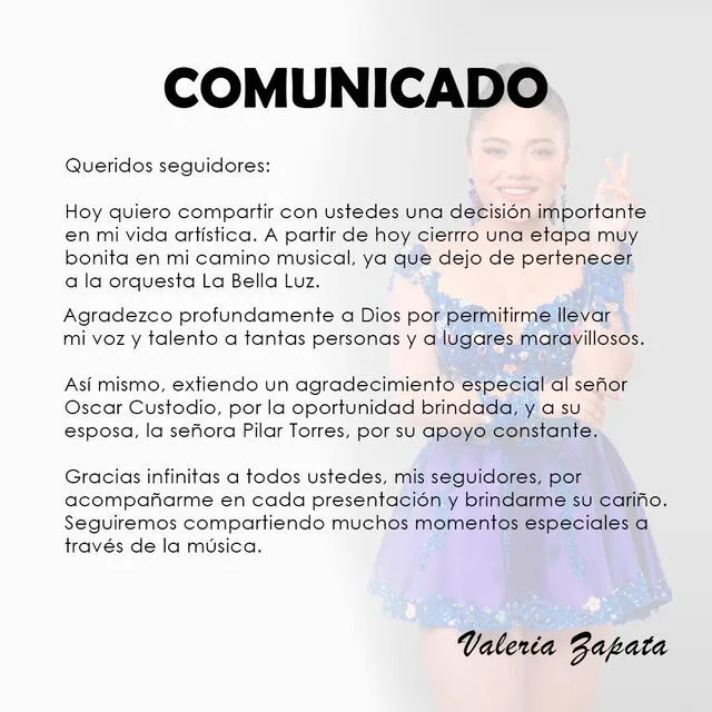 Valeria Zapata de La Bella Luz. Captura: Facebook   