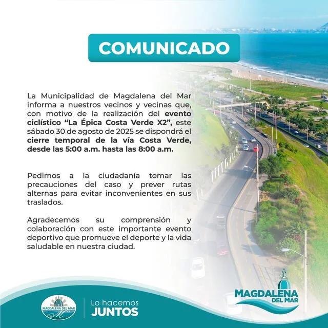 Comunicado oficial de la Municipalidad de Magdalena del Mar.   