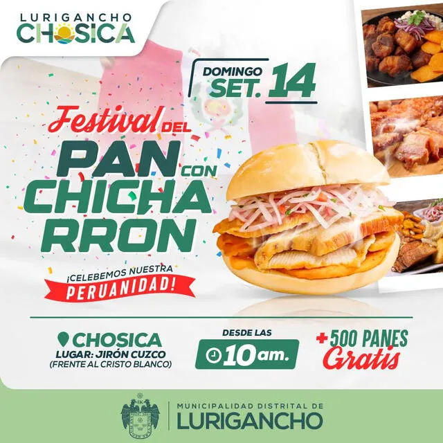 Distrito de Lurigancho - Chosica dará más de 500 panes con chicharrón totalmente gratis. Foto: Distrito de Lurigancho - Chosica   