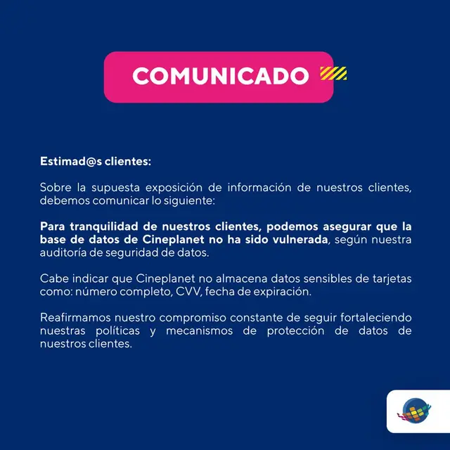Cineplanet descarta al público que su base de datos haya sido vulnerada. Foto: Cineplanet. Cineplanet descarta al público que su base de datos haya sido vulnerada. Foto: Cineplanet.