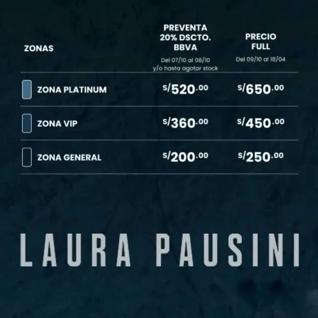  Laura Pausini en Perú 2026: precios de entradas confirmados. Foto: Joinnus   