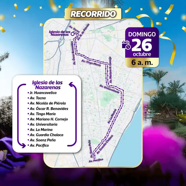Recorrido del Señor de Los Milagros este 26 de octubre Recorrido del Señor de Los Milagros este 26 de octubre