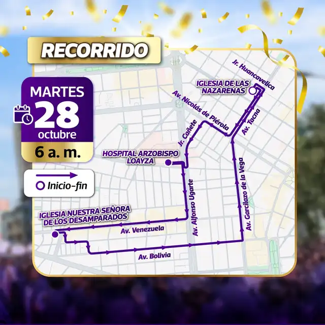 Quinto recorrido procesional del Señor de los Milagros. Foto: MML    Quinto recorrido procesional del Señor de los Milagros. Foto: MML