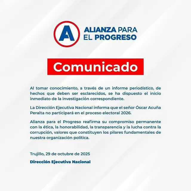 Comunicado de Alianza Para el Progreso. Foto: APP