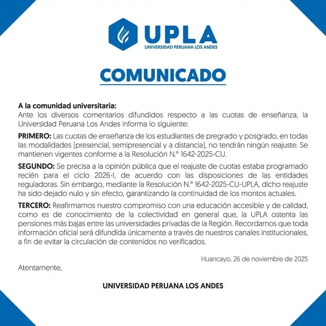 Comunicado UPLA Comunicado UPLA