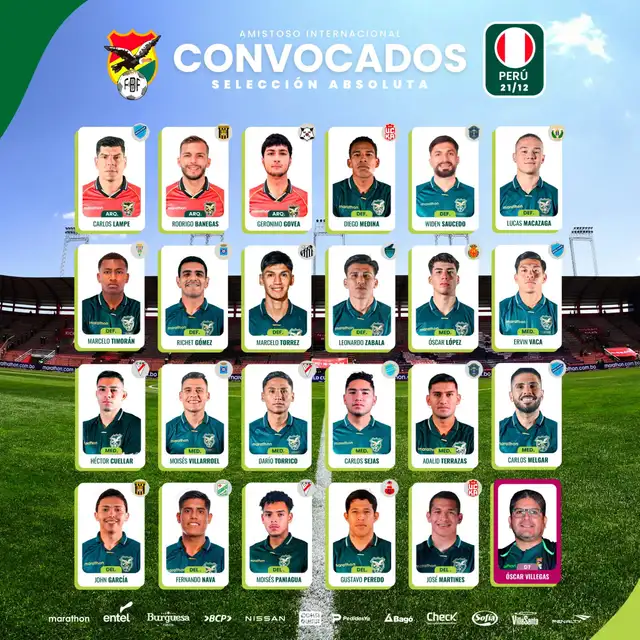 Lista de convocados de la Verde. Foto: FBF 