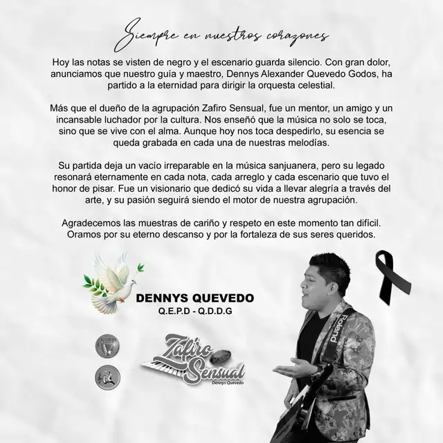  Muere Dennys Quevedo, líder de Zafiro Sensual. Foto: Facebook   