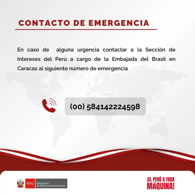  Contacto de emergencia para peruanos en Caracas. Foto: Ministerio de Relaciones Exteriores.   