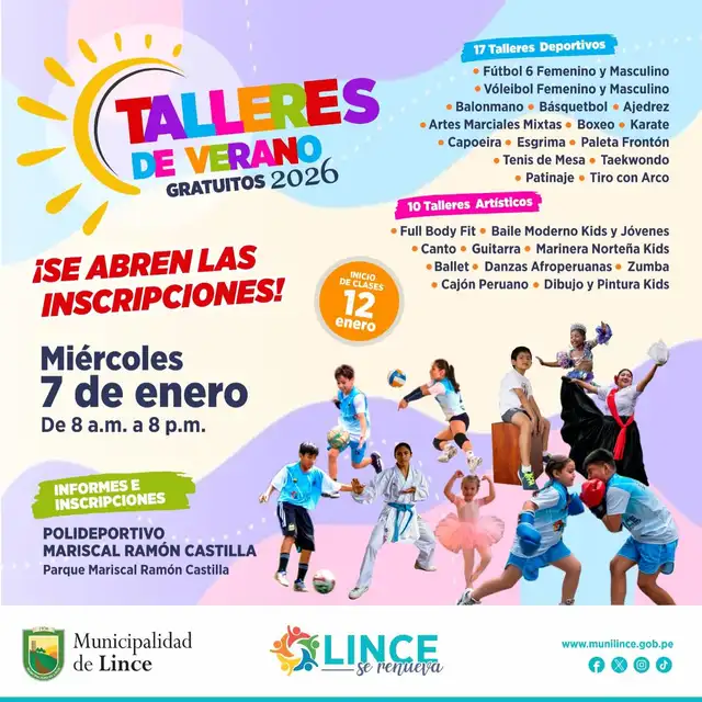 Talleres gratuitos de verano 2026 en Lince. Foto: FB   