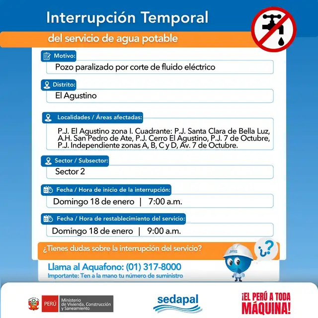  Corte de agua en Lima. Foto: Sedapal    