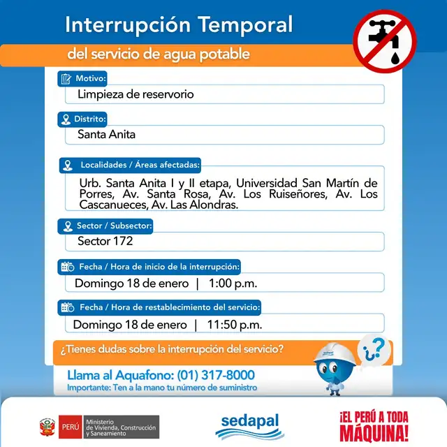 Corte de agua en Lima. Foto: Sedapal   