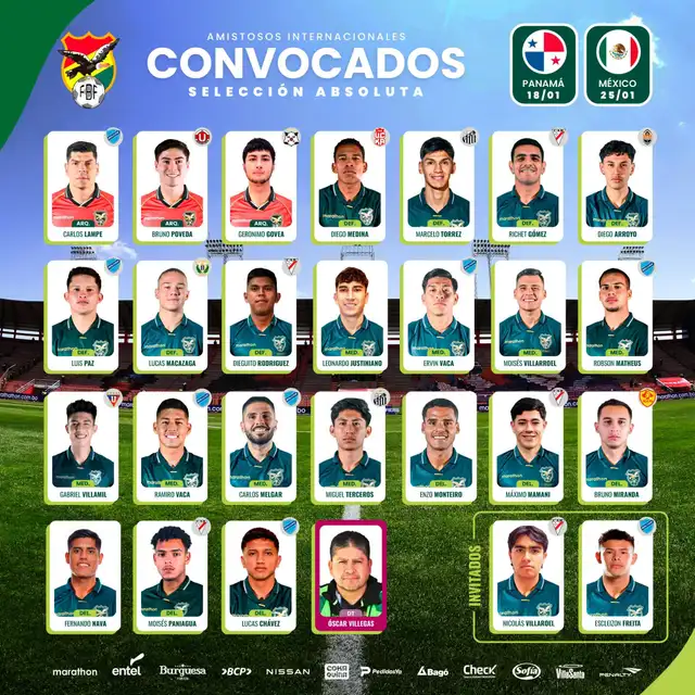 Lista de convocados de la Verde. Foto: FBF   