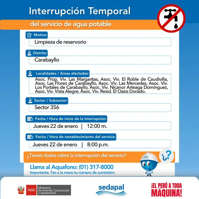 Corte de agua en Lima. Foto: Sedapal Corte de agua en Lima. Foto: Sedapal