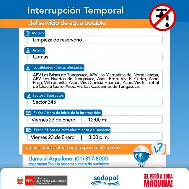 Corte de agua en Lima. Foto: Sedapal Corte de agua en Lima. Foto: Sedapal