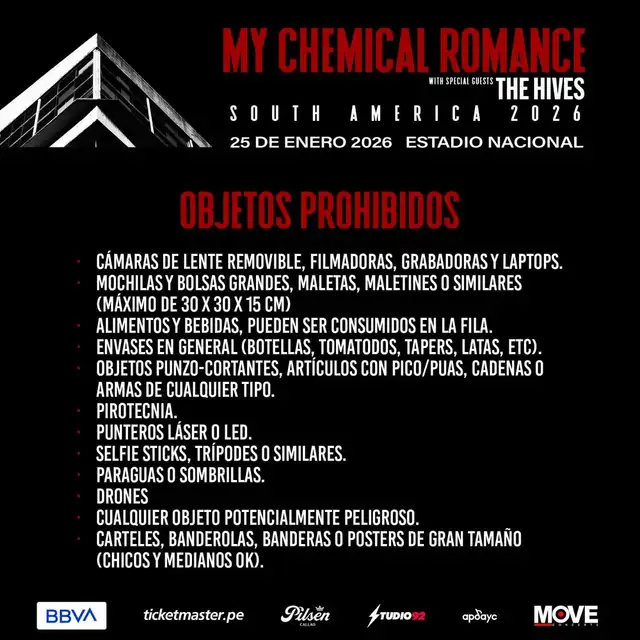 Concierto de My Chemical Romance en Lima 2026. Foto: Move Concerts Perú 