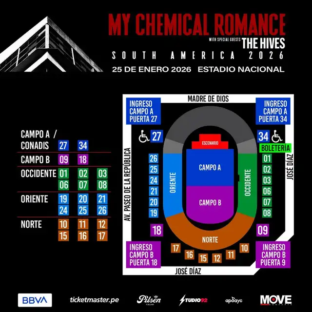  Concierto de My Chemical Romance en Lima 2026. Foto: Move Concerts Perú   