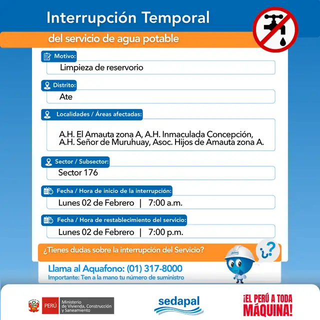  Corte de agua en Lima. Foto: Sedapal    