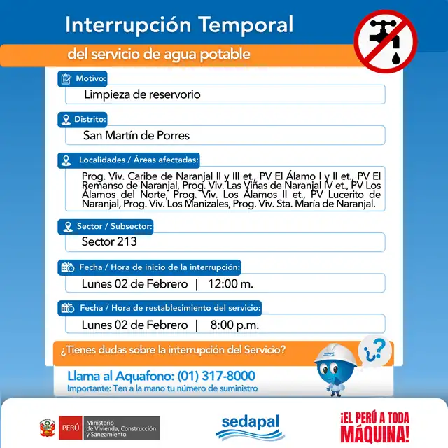  Corte de agua en Lima. Foto: Sedapal  