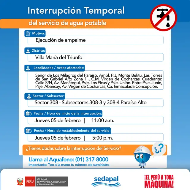 Corte de agua en Lima. Foto: Sedapal    